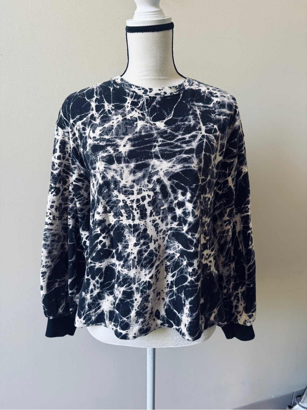 Rachel Comey Black & White Marble Tie-Dye Long Sleeve Top
